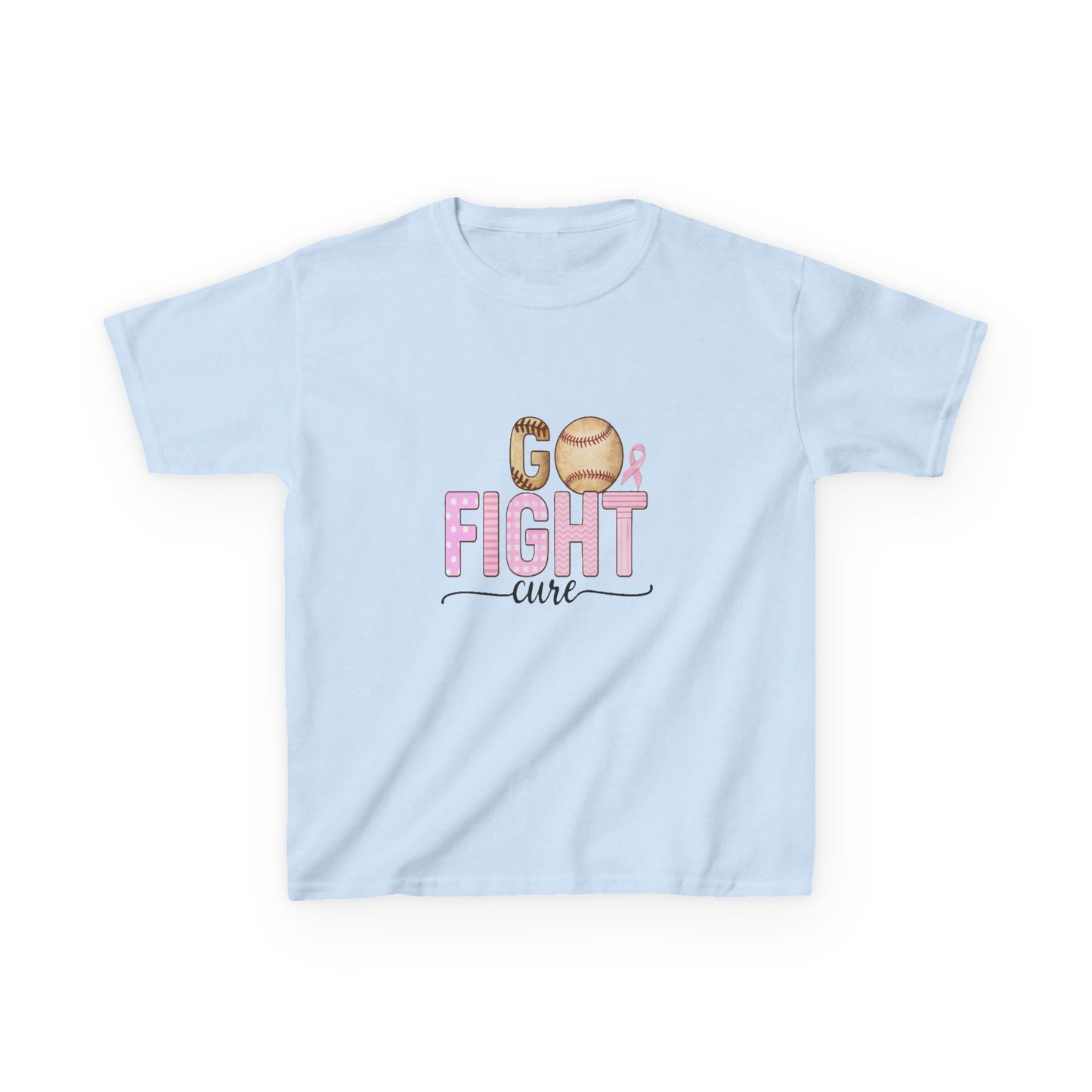 Go Fight Cure Baseball Pink Ribbon Kids Christmas Tee