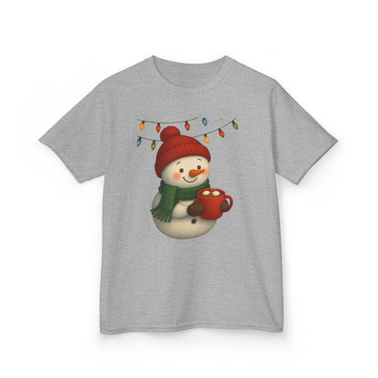 Snowman Dino Hot Chocolate Kids Christmas Tee