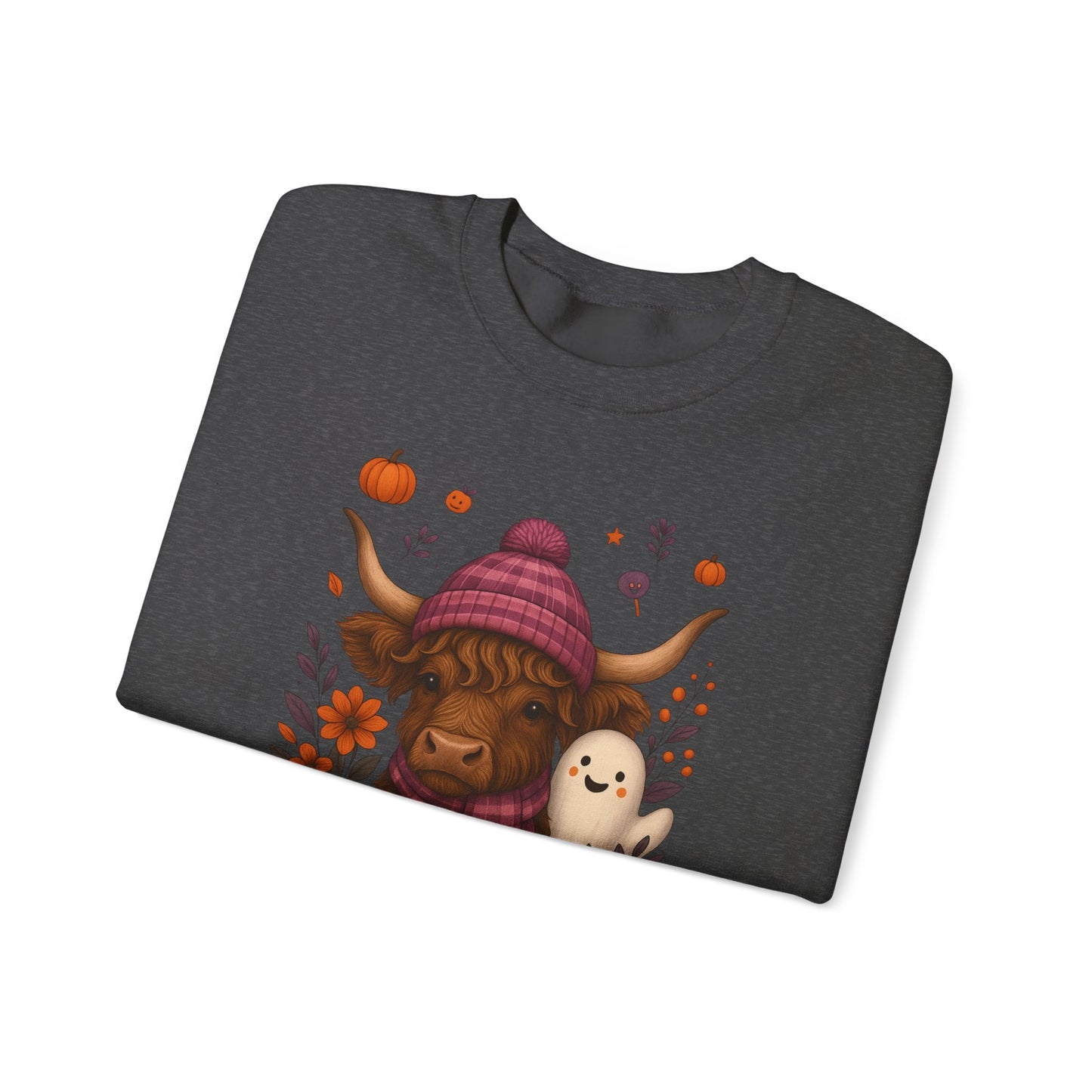 Highland Cow & Ghost Halloween Crewneck Sweatshirt