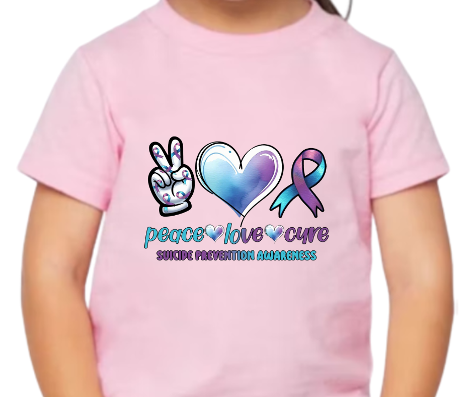 Peace Love Cure Suicide Awareness Kid T-Shirt