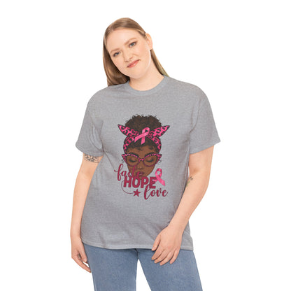 Hope Love Faith Black Woman Pink Ribbon Tee