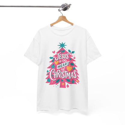 Jesus is the Heart of Christmas Pink Tree Tee