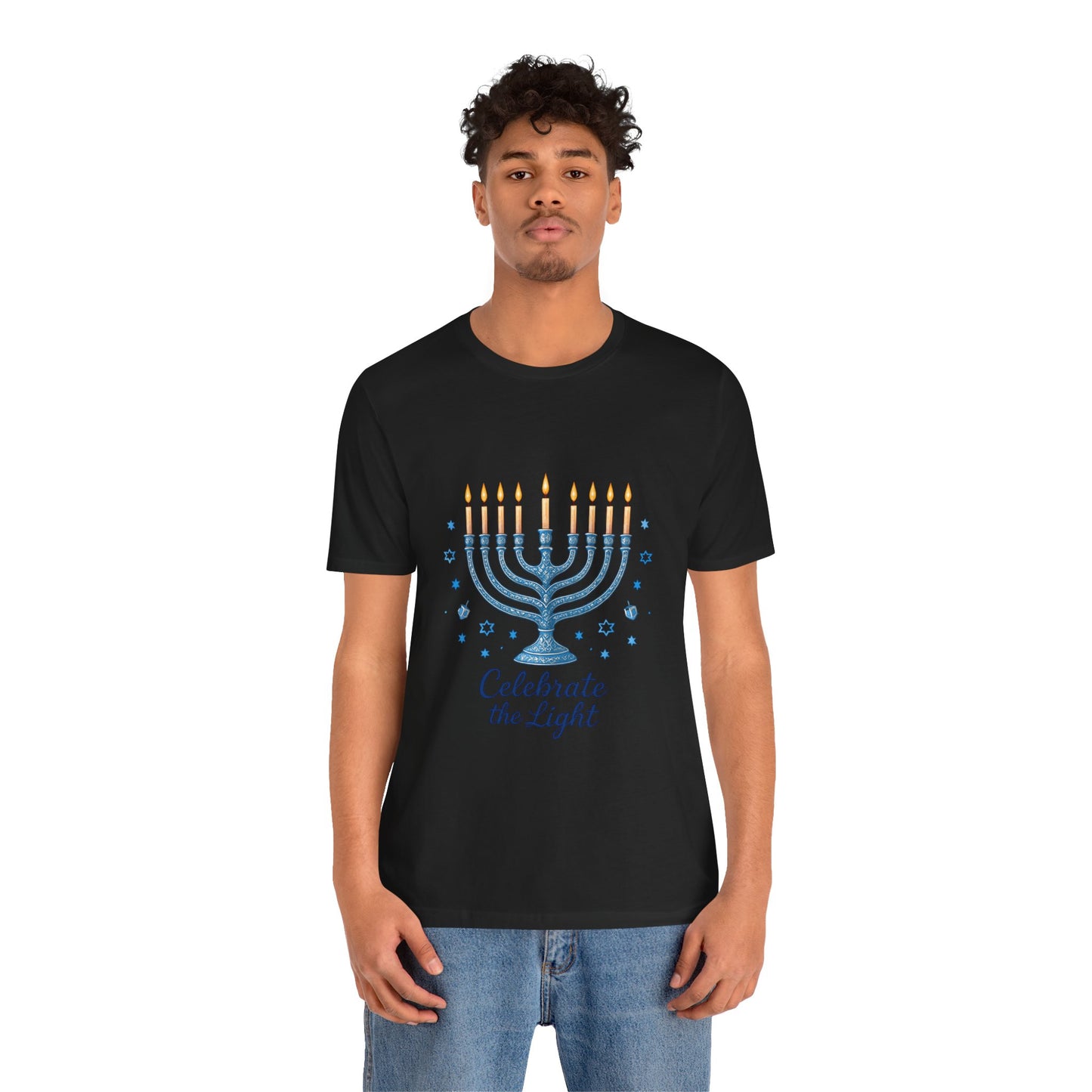 Hanukkah Menorah Tee — "Celebrate the Light" Holiday T‑Shirt