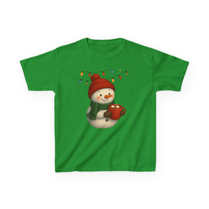 Snowman Dino Hot Chocolate Kids Christmas Tee