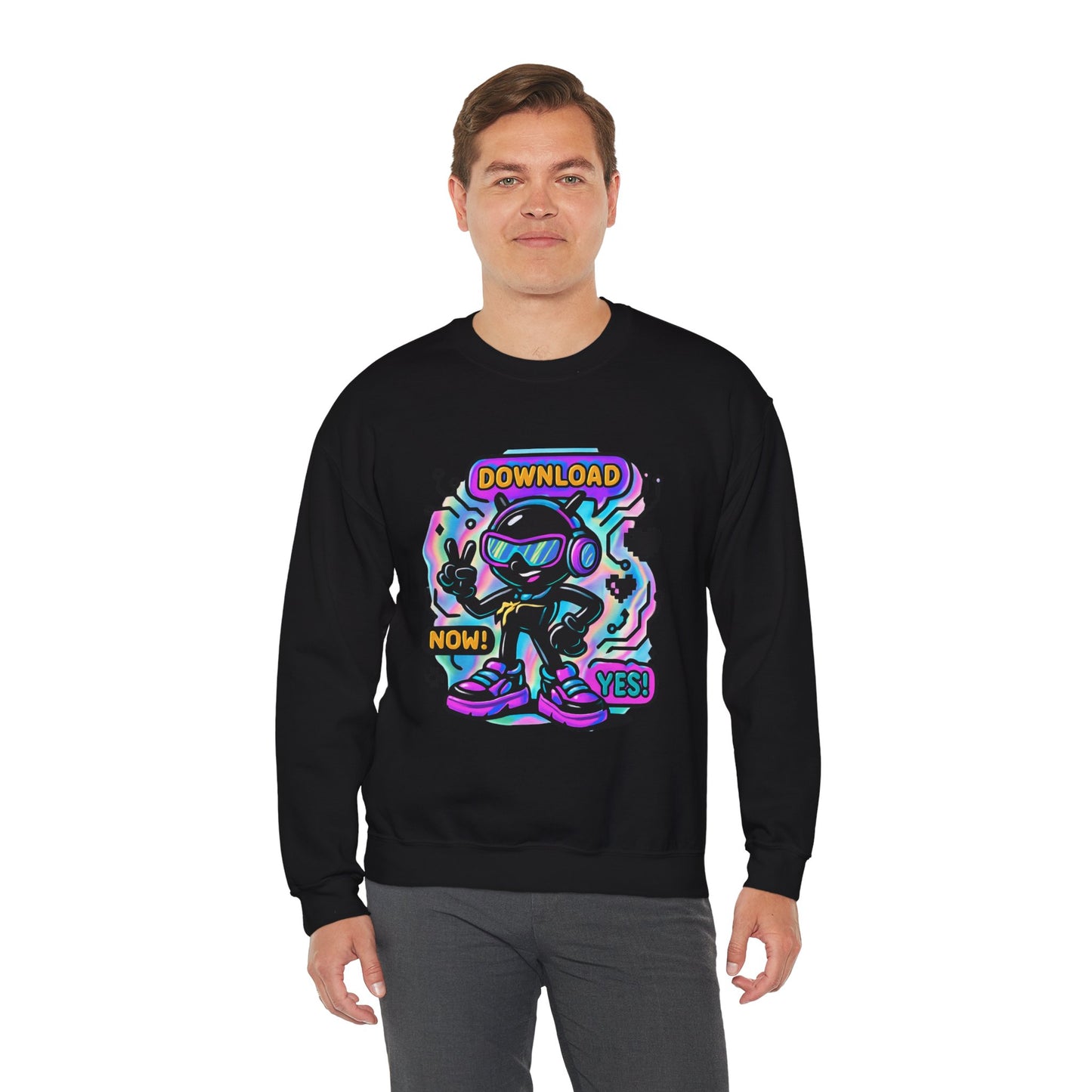 Retro Cyber Alien 'Download Now! Yes!' Crewneck Sweatshirt