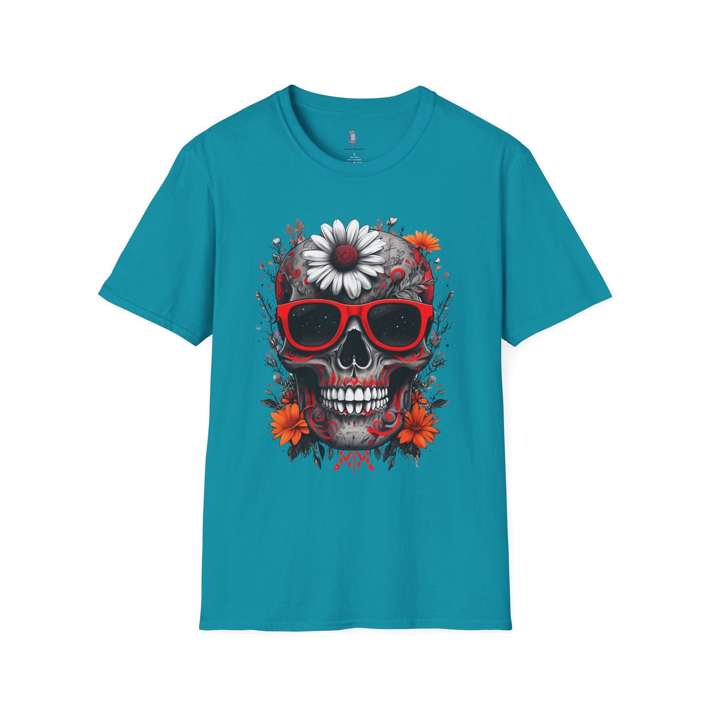 Skull & Flower Graphic T-Shirt, Unisex Casual Tee, Edgy Fashion Wear, Festival Outfit, Gift for Halloween & Day of the Dead