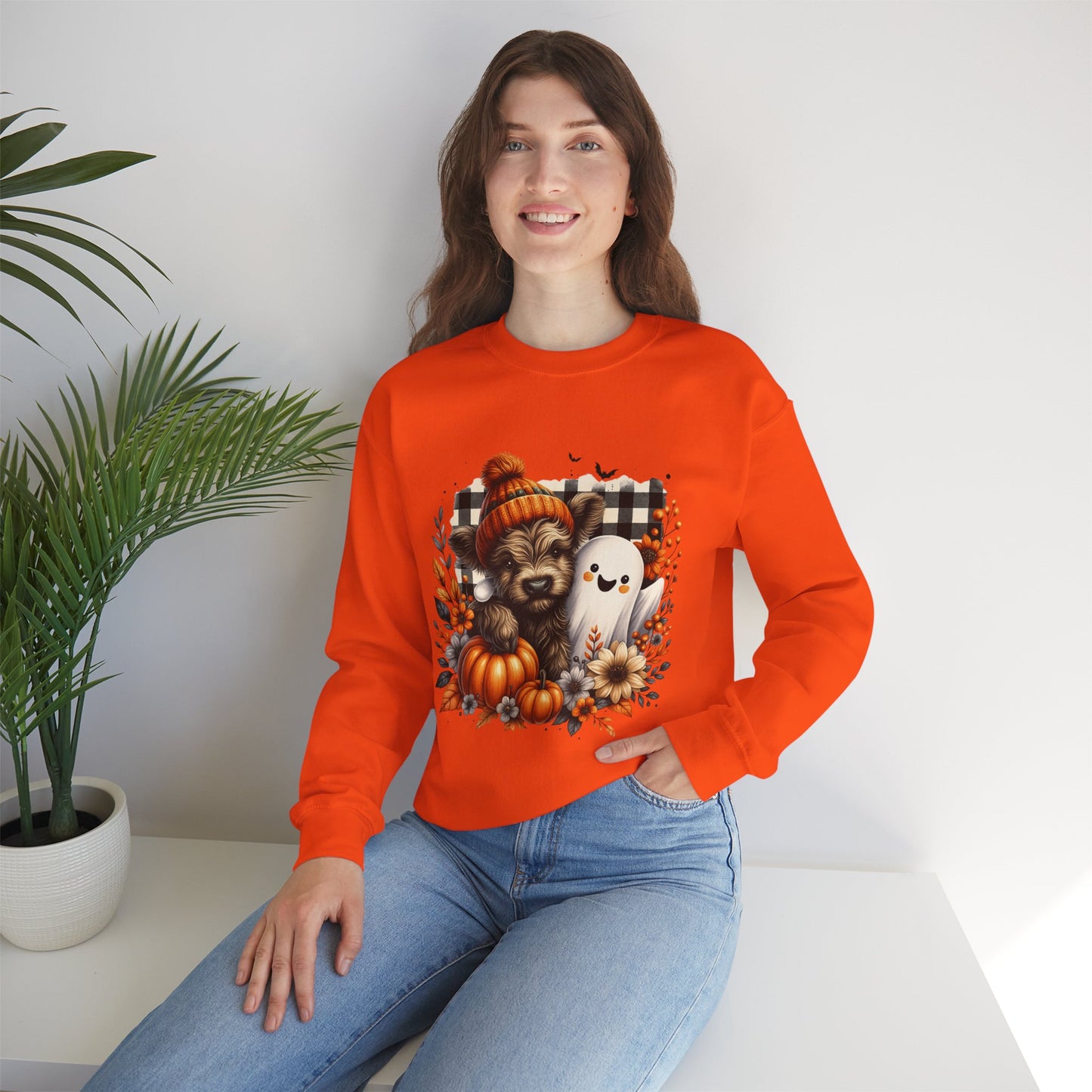 Cute Halloween Dog & Ghost Crewneck Sweatshirt