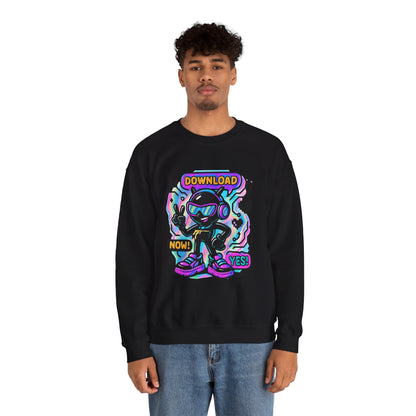Retro Cyber Alien 'Download Now! Yes!' Crewneck Sweatshirt