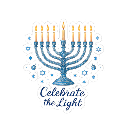 Hanukkah Menorah Sticker — "Celebrate the Light" Kiss-Cut Sticker