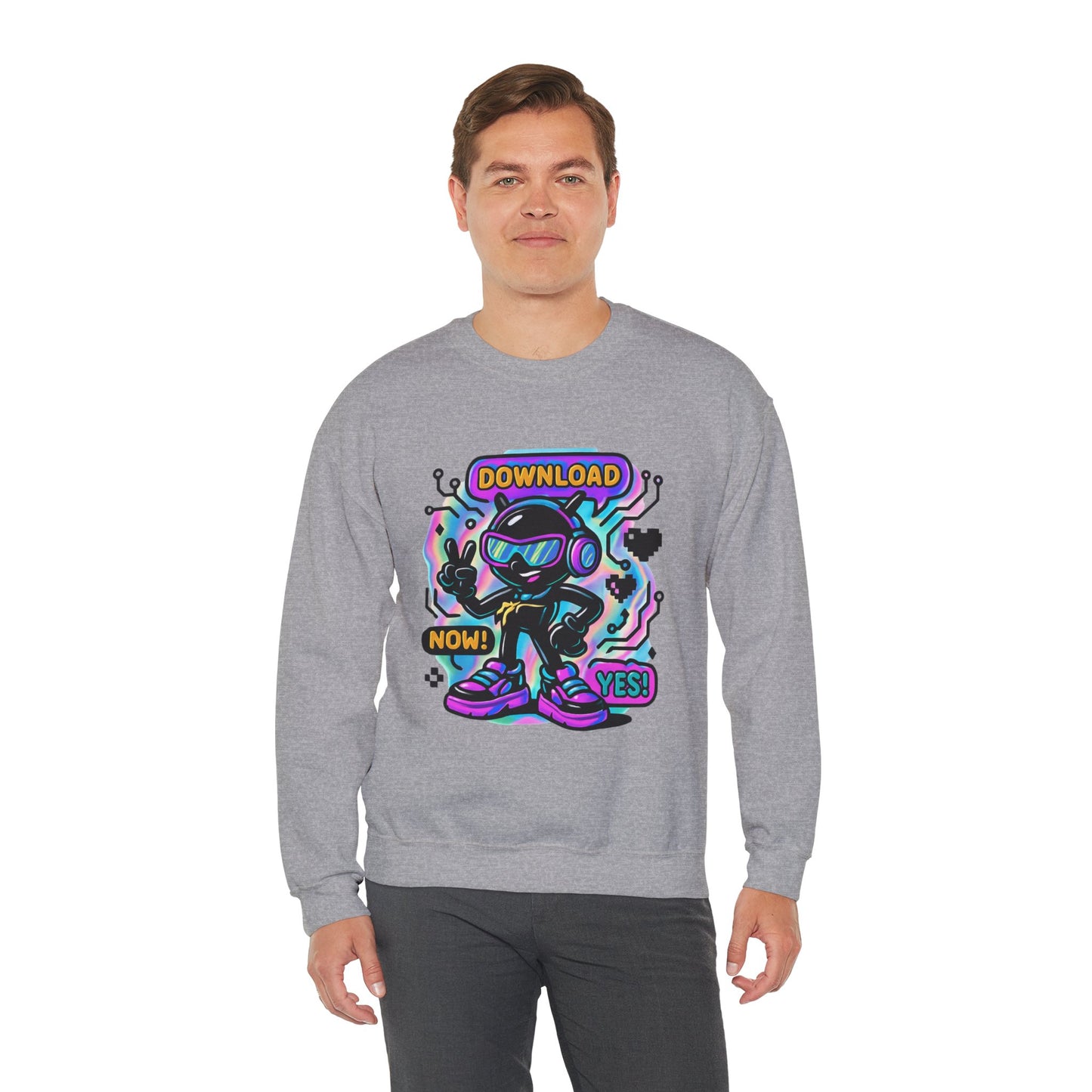 Retro Cyber Alien 'Download Now! Yes!' Crewneck Sweatshirt