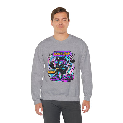 Retro Cyber Alien 'Download Now! Yes!' Crewneck Sweatshirt