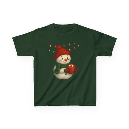Snowman Dino Hot Chocolate Kids Christmas Tee