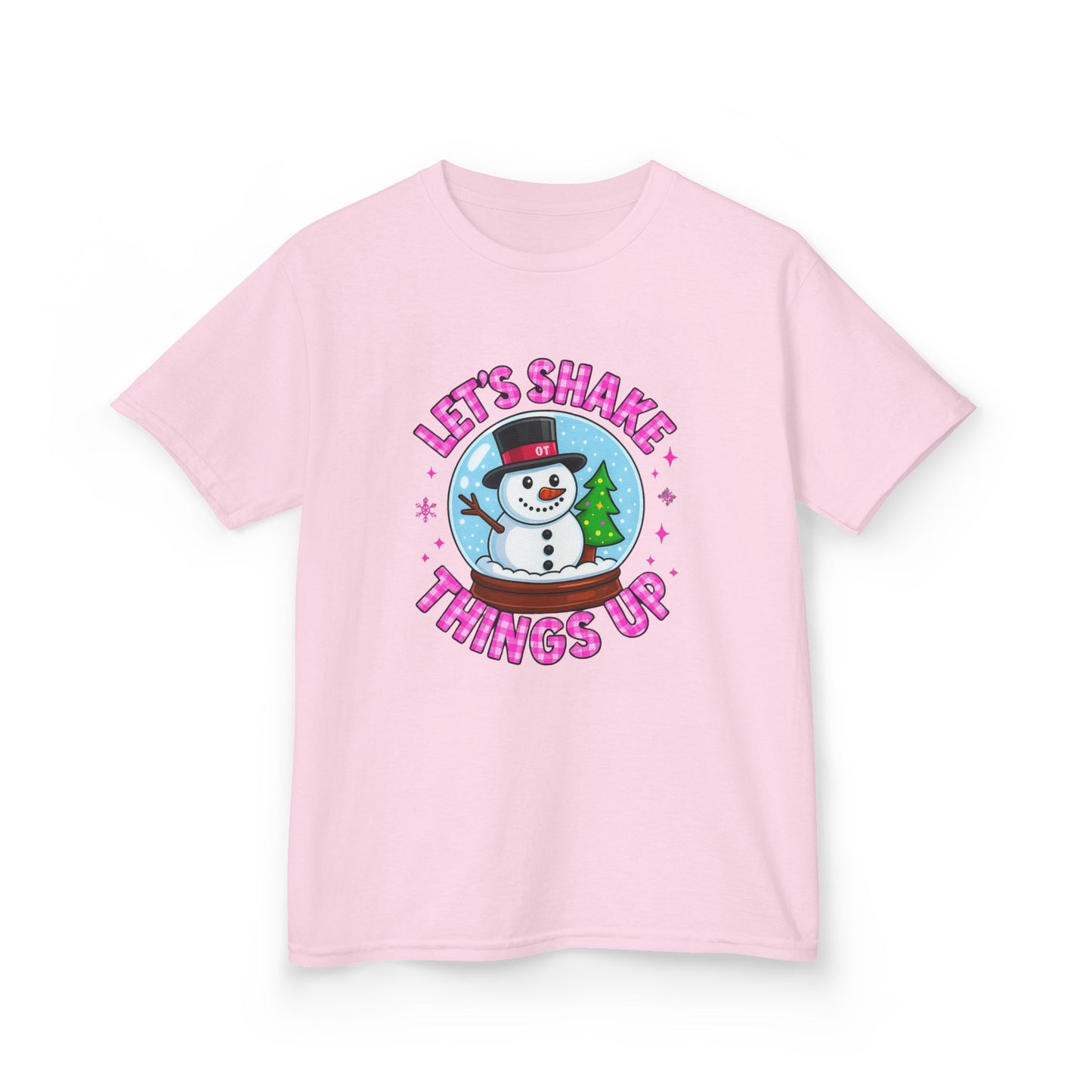 Shake Things Up! Snowman & Dino Christmas Kids Tee