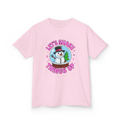 Shake Things Up! Snowman & Dino Christmas Kids Tee