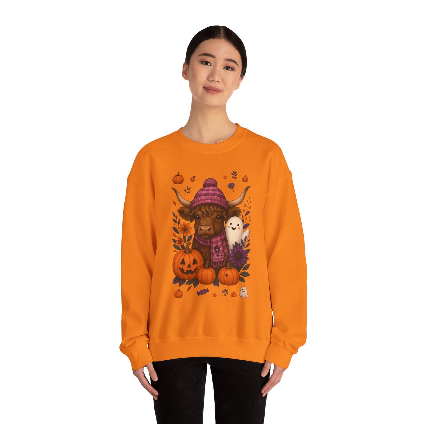 Highland Cow & Ghost Halloween Crewneck Sweatshirt