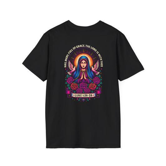Virgin Mary Bohemian Floral T-Shirt, Unisex Graphic Tee, Vintage Style Shirt, Artistic Gift, Casual Wear, Spiritual Apparel