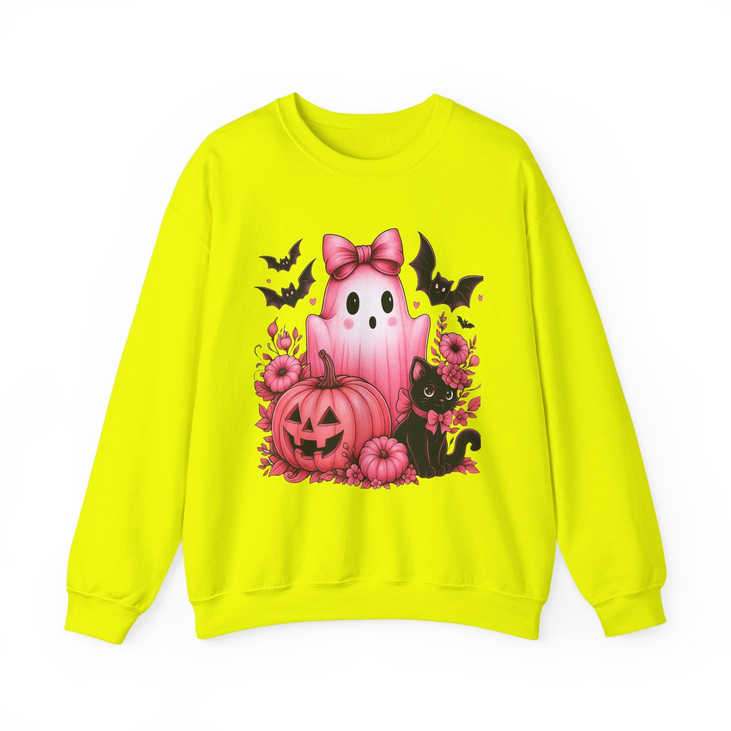 Pink Ghost & Pumpkin Halloween Crewneck Sweatshirt