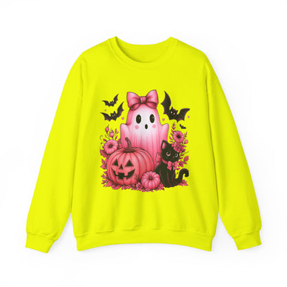 Pink Ghost & Pumpkin Halloween Crewneck Sweatshirt