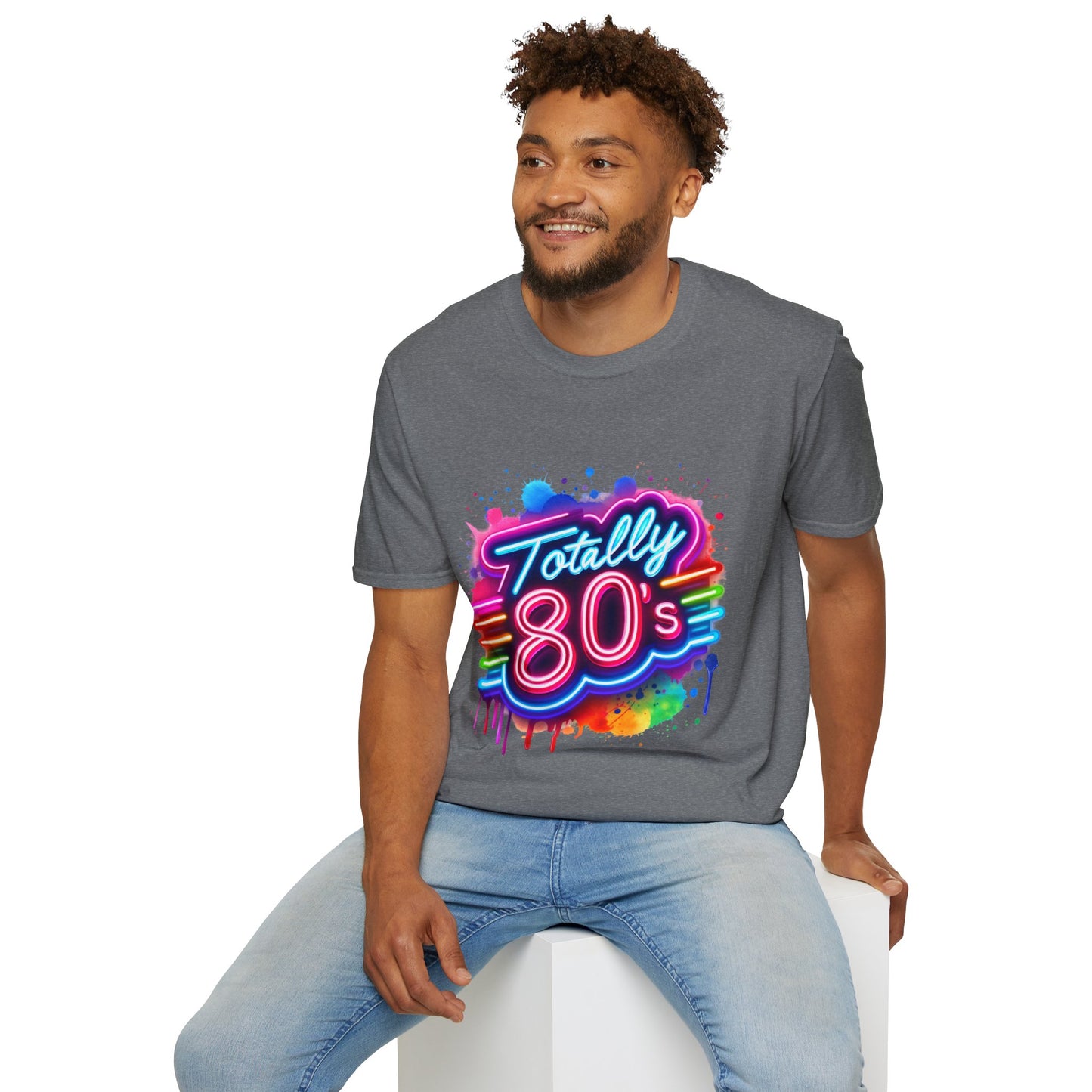 Totally 80s Unisex Softstyle T-Shirt – Retro Vintage Tee, Nostalgic Gift, Party Shirt, Perfect for 80s Theme Events, Festival Wear