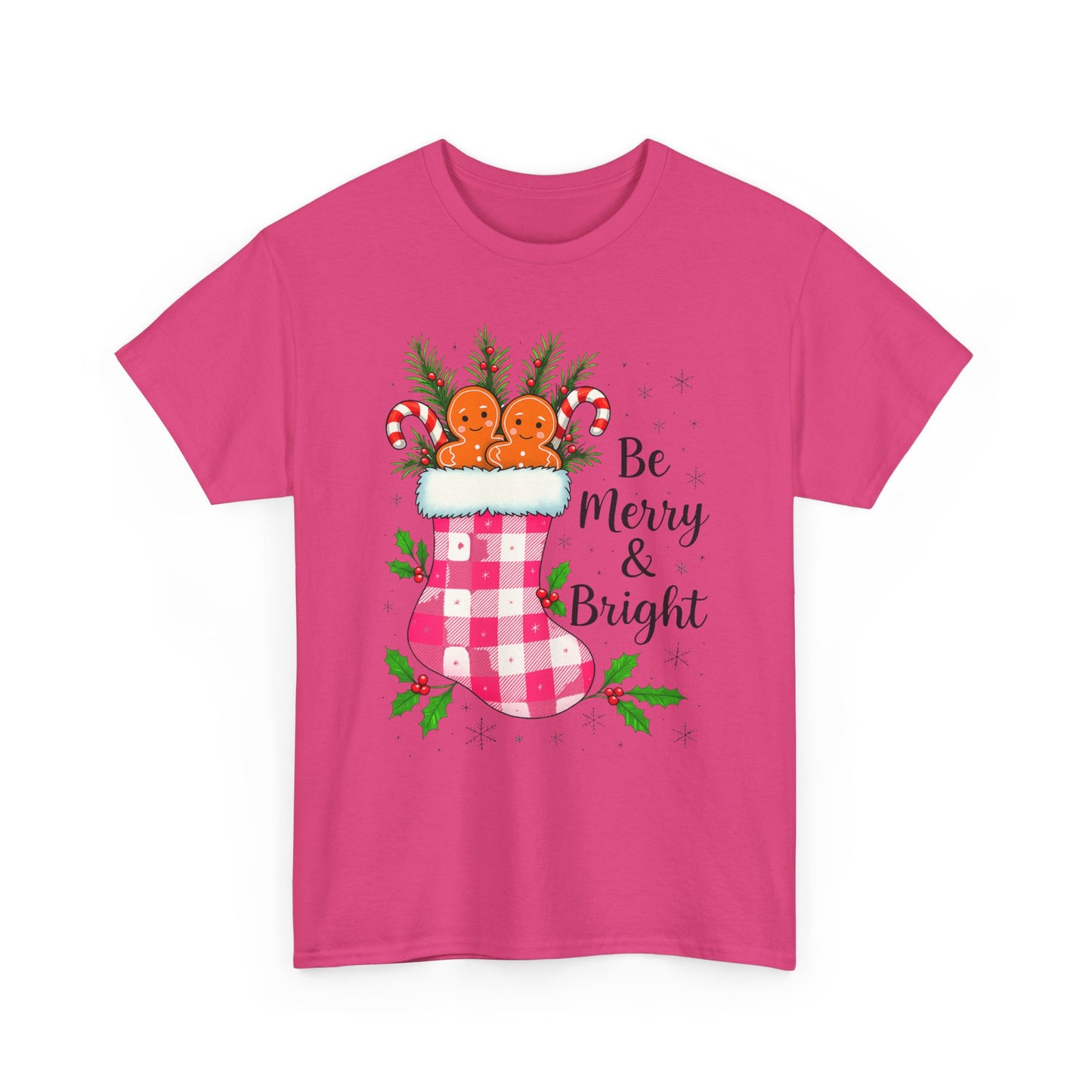Pink Gingham Stocking Christmas Tee - Be Merry & Bright
