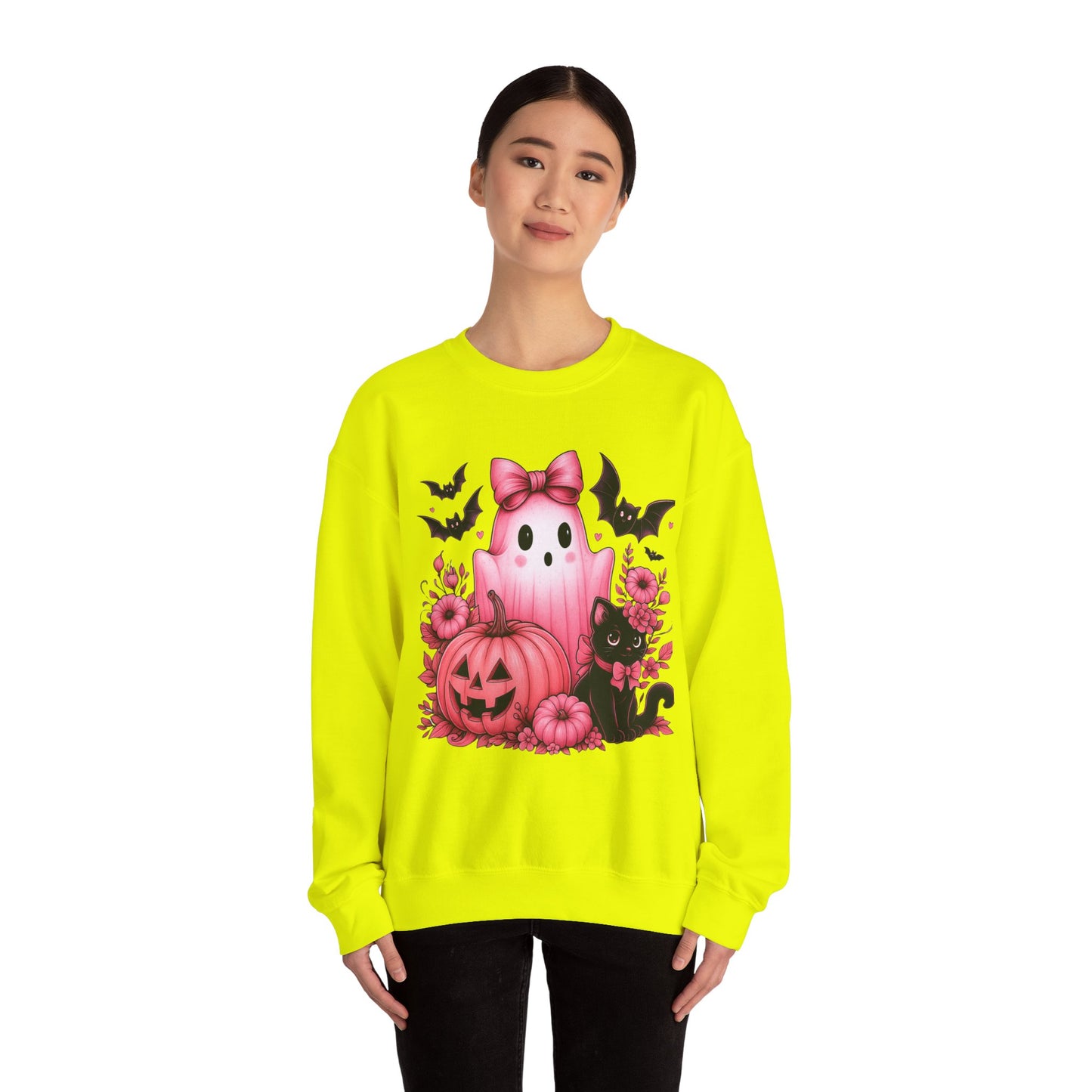 Pink Ghost & Pumpkin Halloween Crewneck Sweatshirt