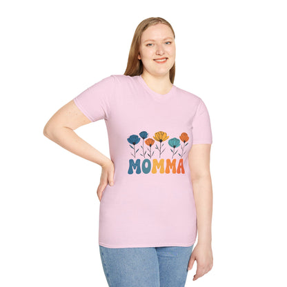 Momma Floral Softstyle T-Shirt | Perfect for Mother's Day, Gifts for Moms, Casual Wear, Spring Fashion, Family Gatherings