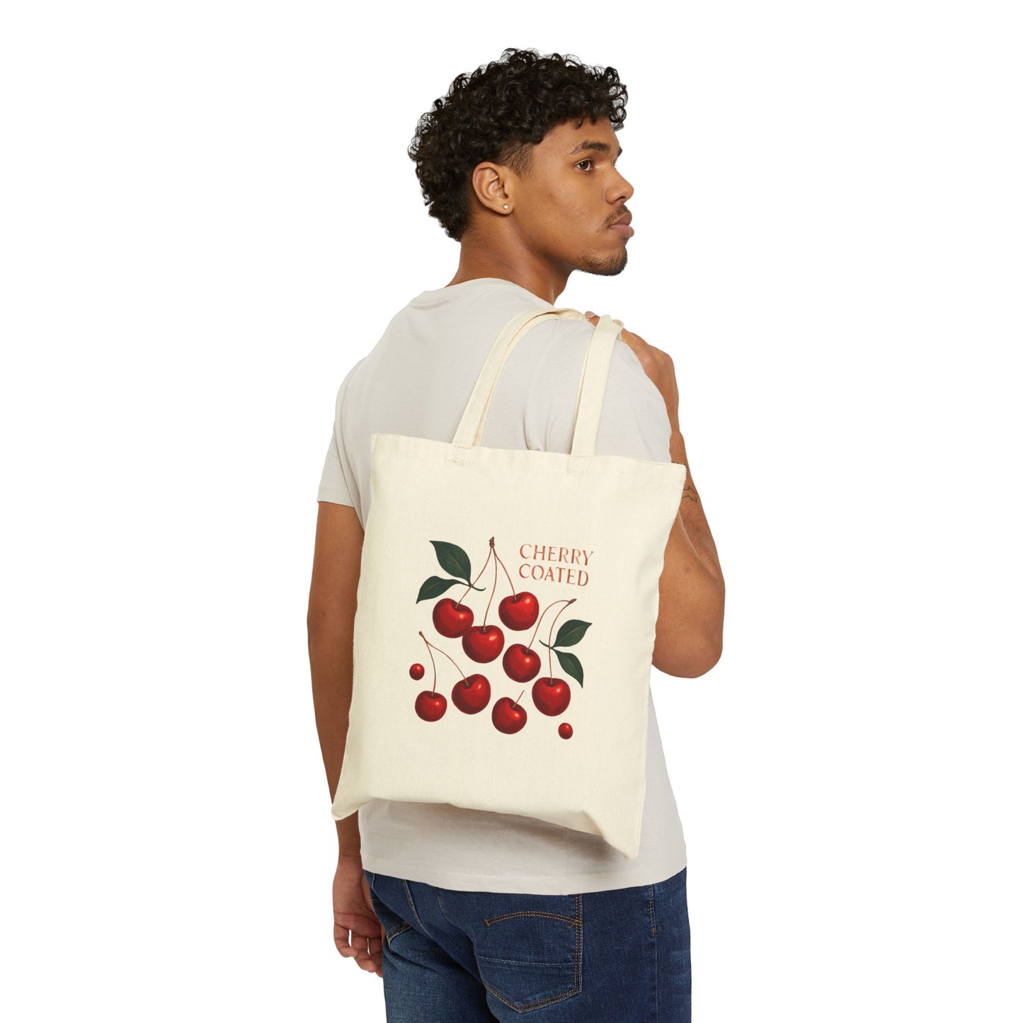 Cherry Coated Canvas Tote — Retro Cherry Grocery & Market Bag