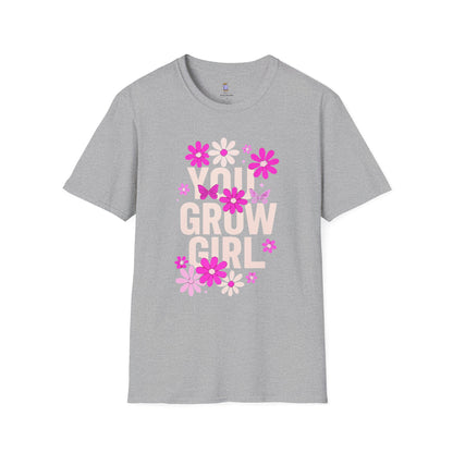 Floral Grow Girl T-Shirt, Cute Graphic Tee, Gift for Plant Lovers, Spring Fashion, Nature Lover Apparel