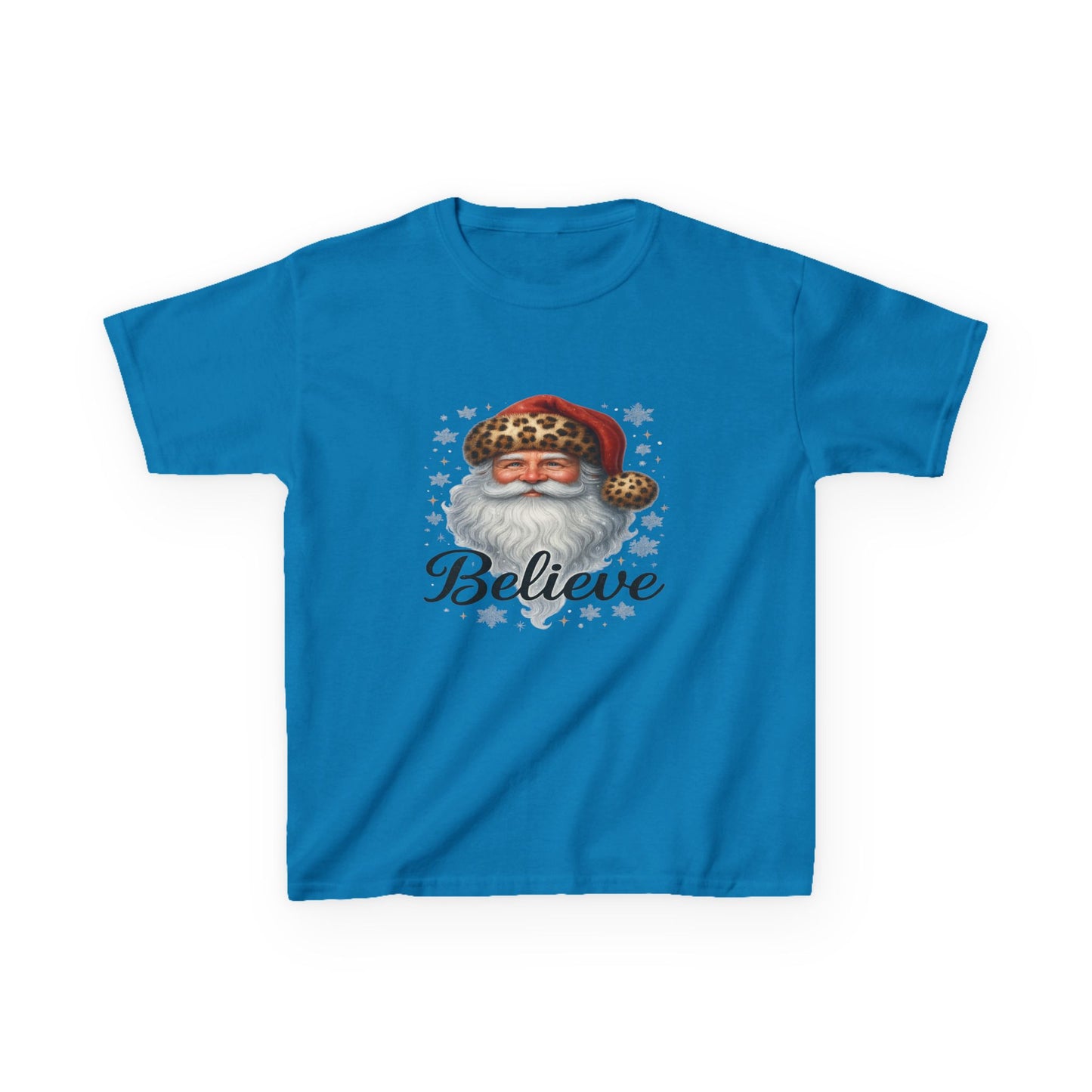 Leopard Print Santa 'Believe' Kids Christmas Tee