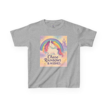 Chase Rainbows & Wishes Unicorn Kids Tee, Magical T-Shirt, Birthday Gift for Kids, Unicorn Lover Apparel, Playful Cotton Tee