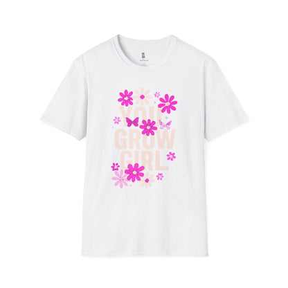Floral Grow Girl T-Shirt, Cute Graphic Tee, Gift for Plant Lovers, Spring Fashion, Nature Lover Apparel