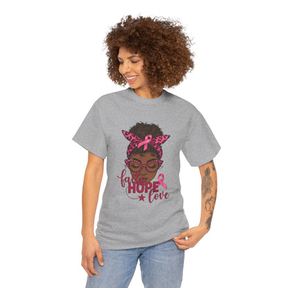 Hope Love Faith Black Woman Pink Ribbon Tee