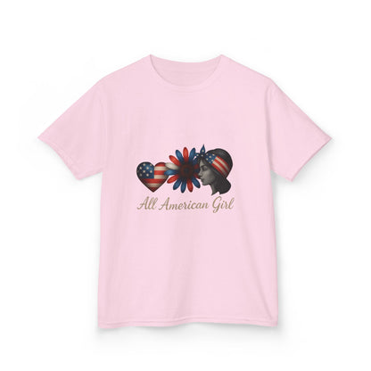 All American Girl Dinosaur Tee - Patriotic Kids Shirt