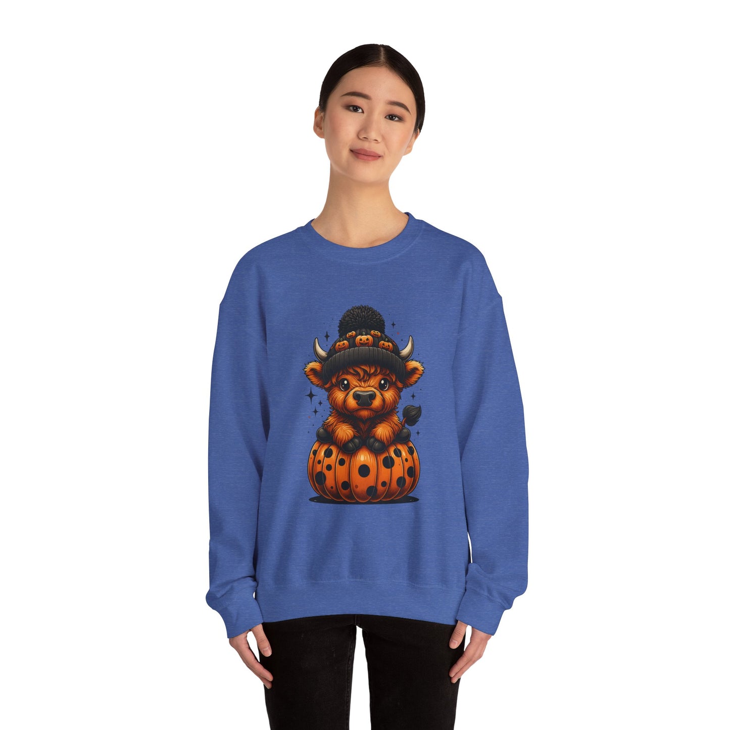 Halloween Cow Calf in Pumpkin Crewneck Sweatshirt