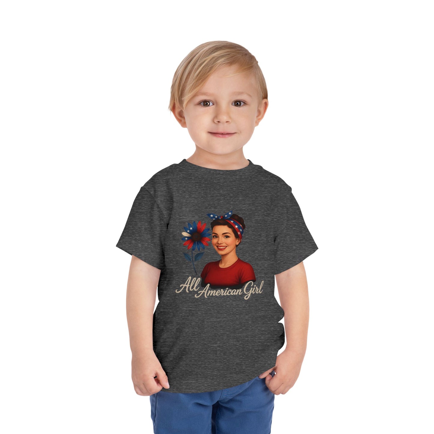Toddler Tee All American Girl Patriotic Floral Shirt