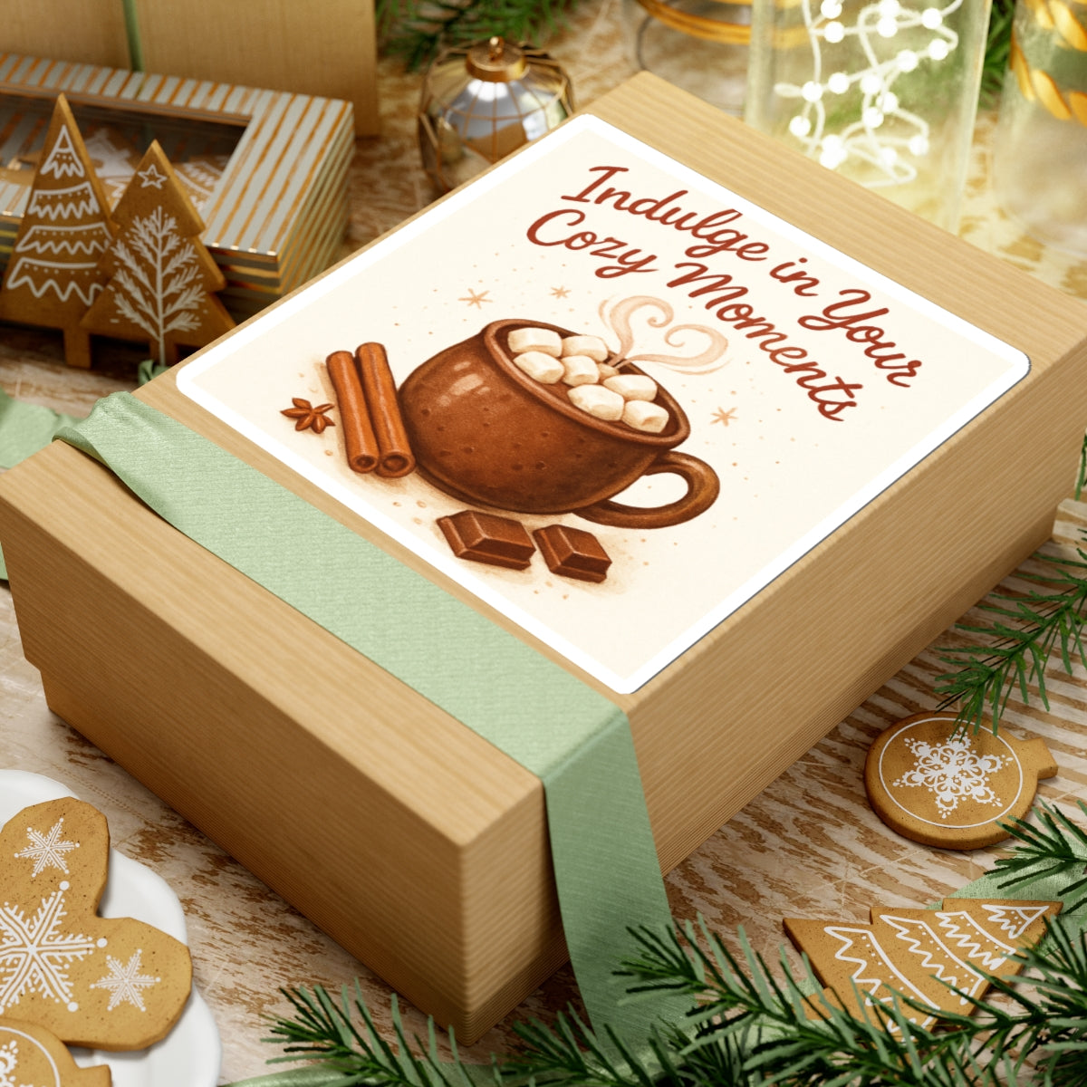 Cozy Hot Chocolate Sticker — "Indulge in Your Cozy Moments" Kiss-Cut Decal