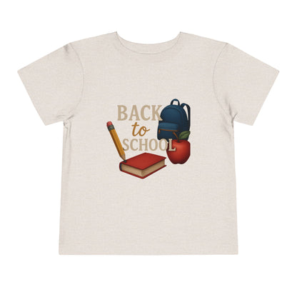 Toddler Tee Back to School Shirt with Backpack, Apple, Pencil, and Book Design