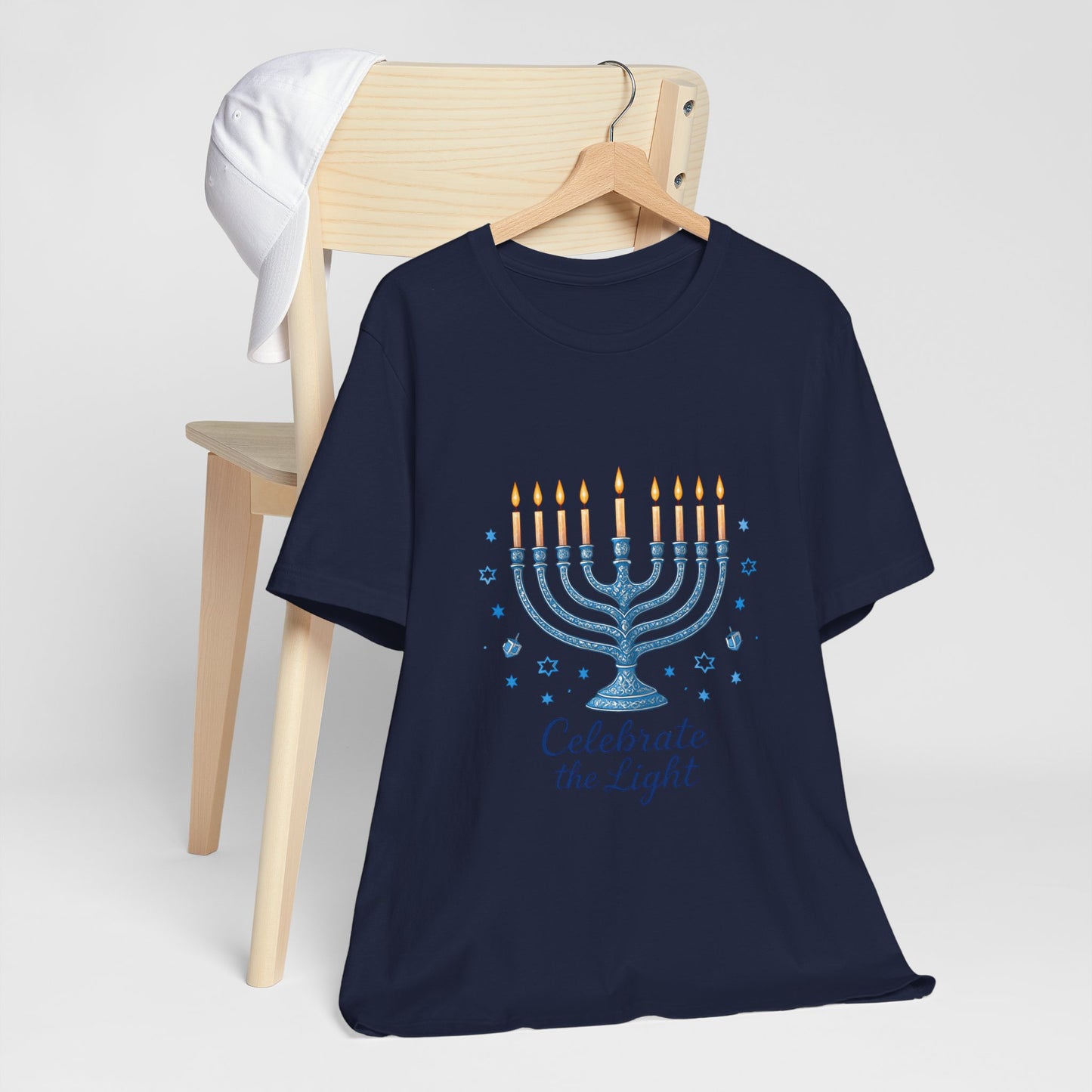 Hanukkah Menorah Tee — "Celebrate the Light" Holiday T‑Shirt