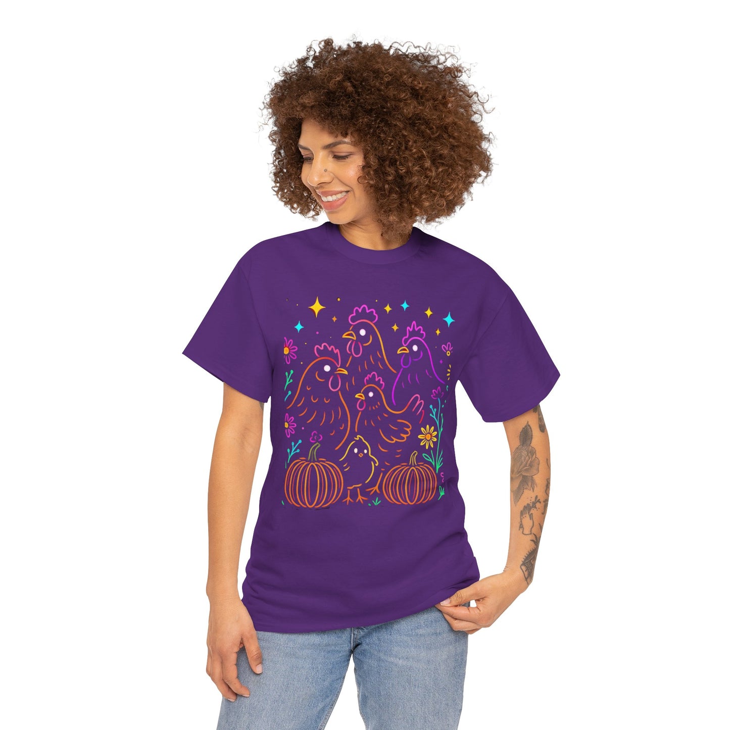 Autumn Glow Chicken Tee – Colorful Farmhouse Pumpkin Shirt