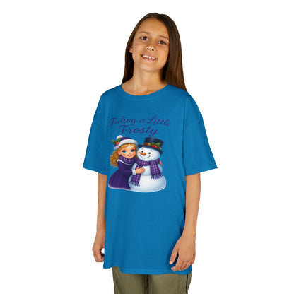 Kids Heavy Cotton™ Tee, Feeling a Little Frosty T-Shirt, Winter Tee, Holiday Gift for Kids, Cute Snowman Shirt, Fun Winter Apparel