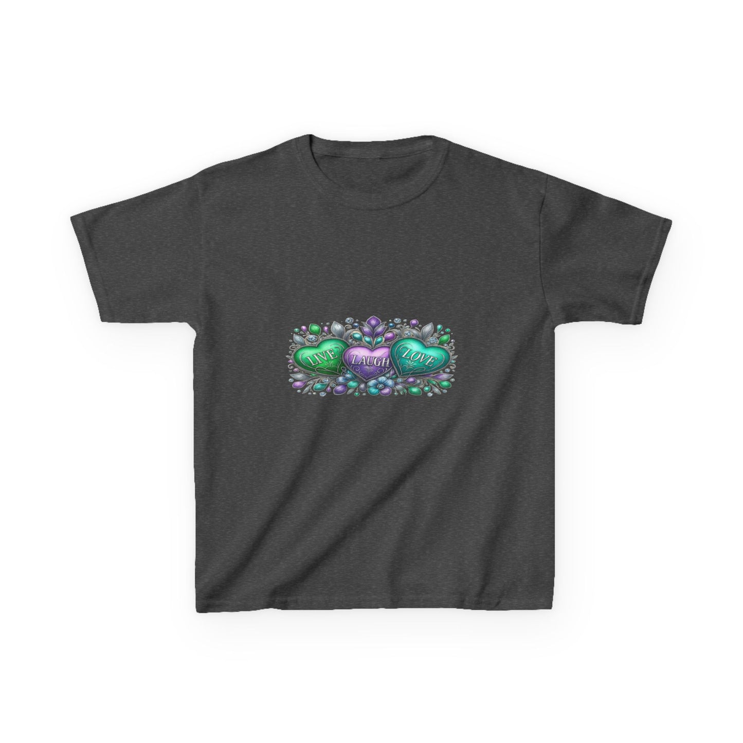 Live Laugh Love Dinosaur Heart Kids Christmas Tee