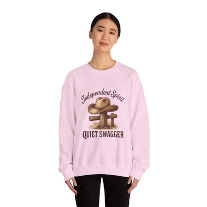 Crewneck Sweatshirt — "Independent Spirit, Quiet Swagger" Western Hat Graphic