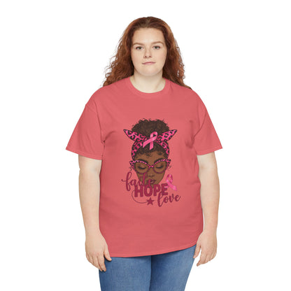 Hope Love Faith Black Woman Pink Ribbon Tee