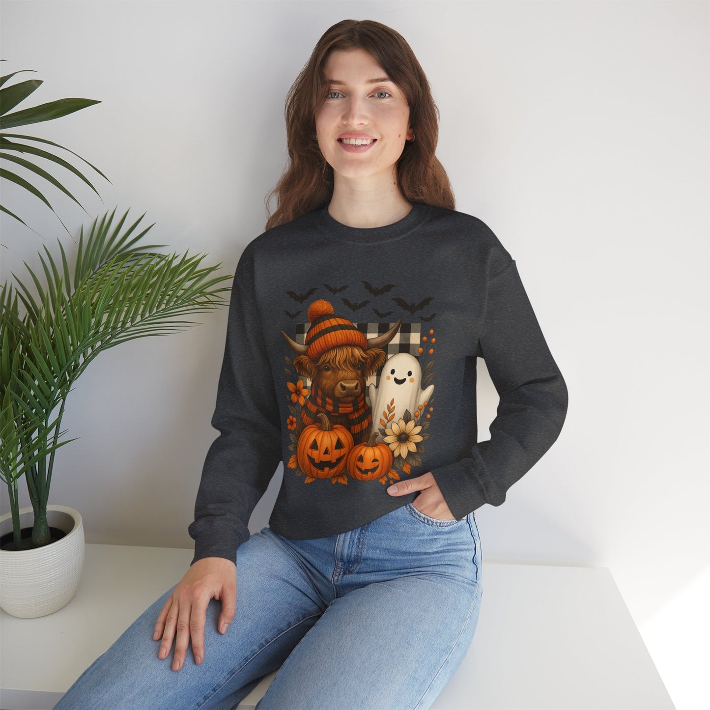 Happy Halloween Cow & Ghost Crewneck Sweatshirt