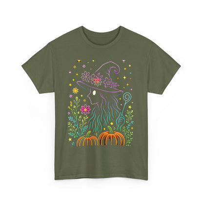 🌙 Whimsical Witch Cat Tee – Magical Halloween Pumpkin Shirt