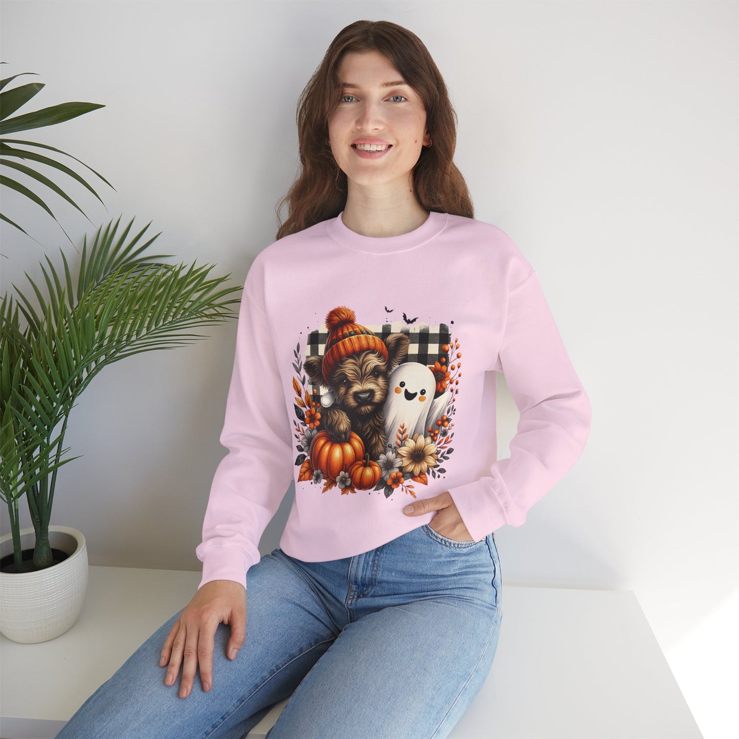 Cute Halloween Dog & Ghost Crewneck Sweatshirt