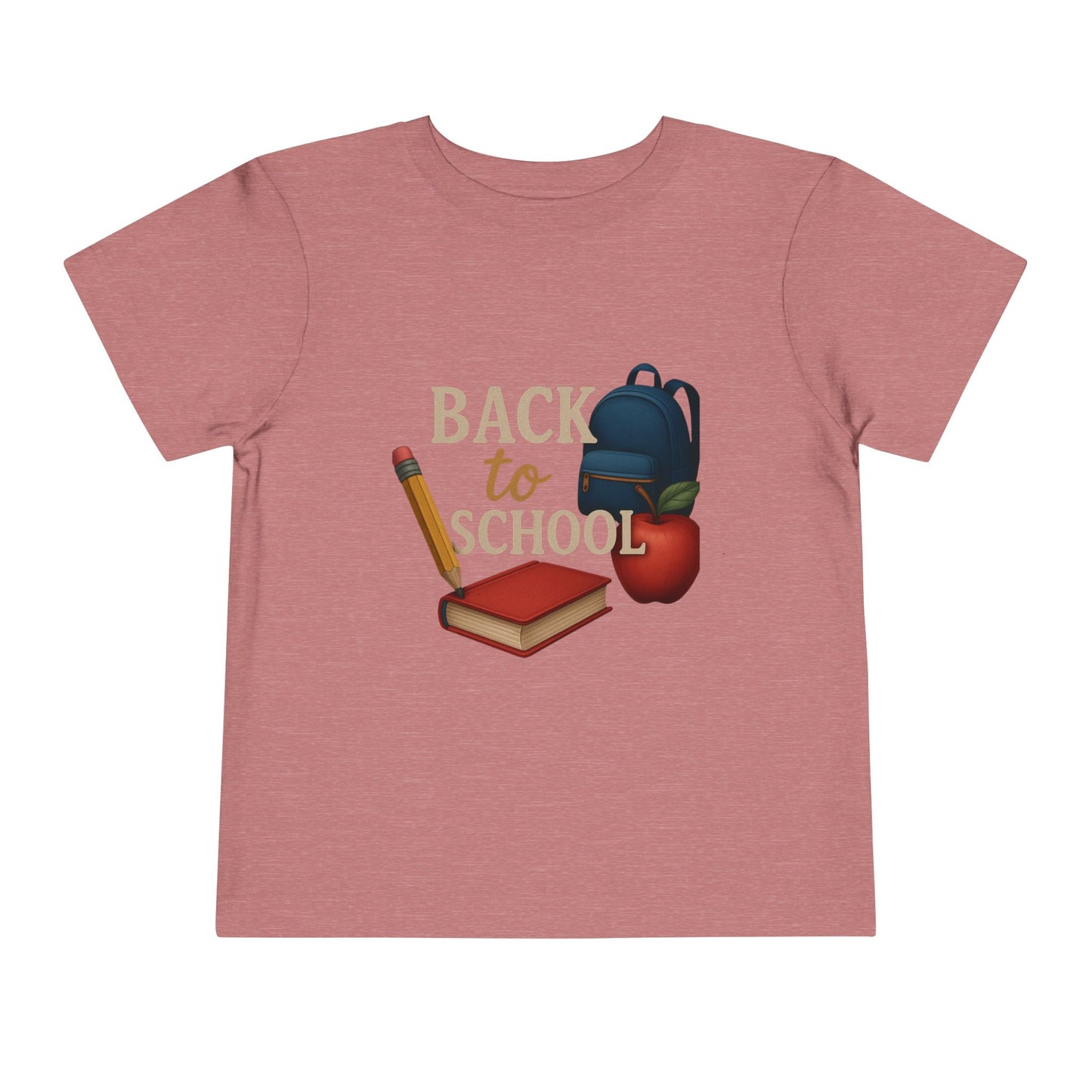 Toddler Tee Back to School Shirt with Backpack, Apple, Pencil, and Book Design