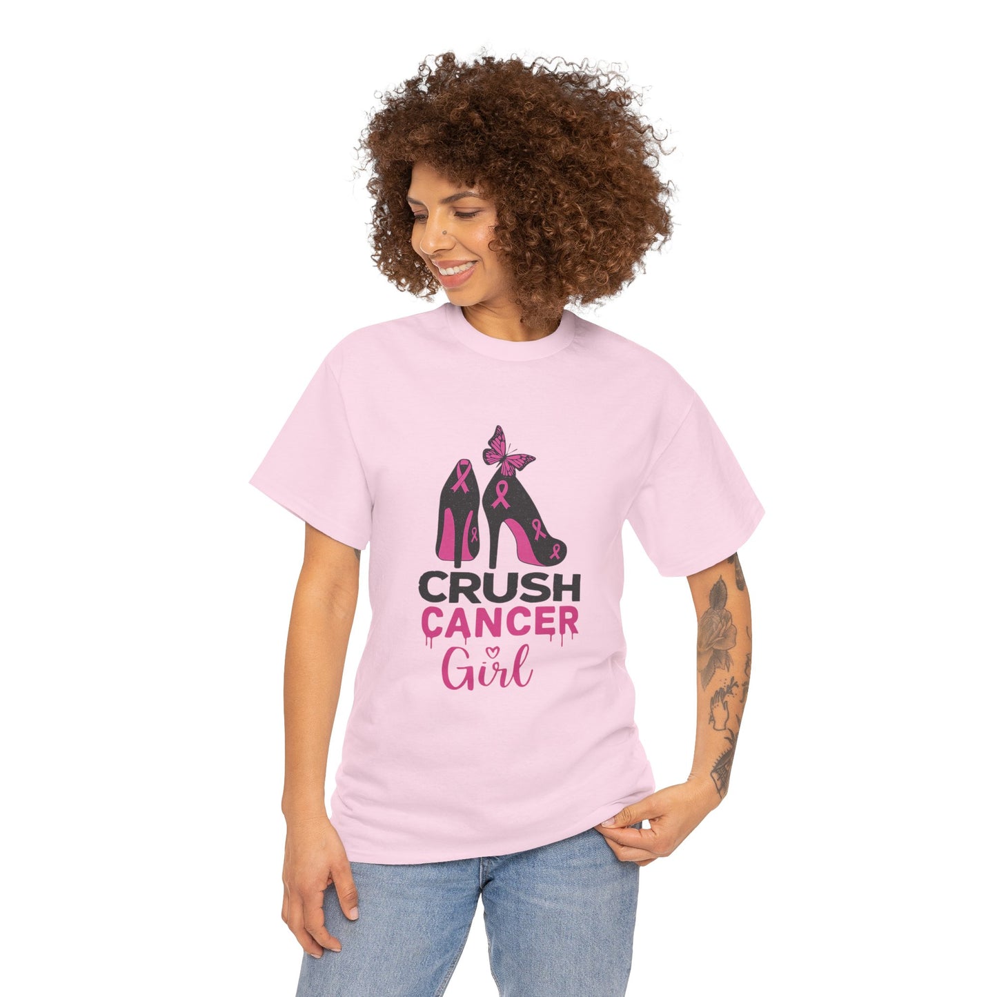 Crush Cancer Girl Tee: High Heels, Pink Ribbon, Hope