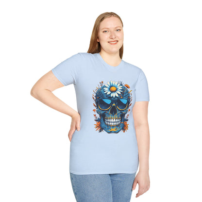Bohemian Skull T-Shirt - Artistic Graphic Tee for Music Lovers, Festival Attire, Unique Gift, Unisex Softstyle Top