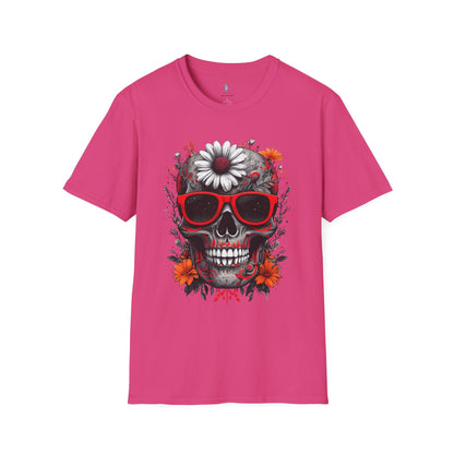 Skull & Flower Graphic T-Shirt, Unisex Casual Tee, Edgy Fashion Wear, Festival Outfit, Gift for Halloween & Day of the Dead